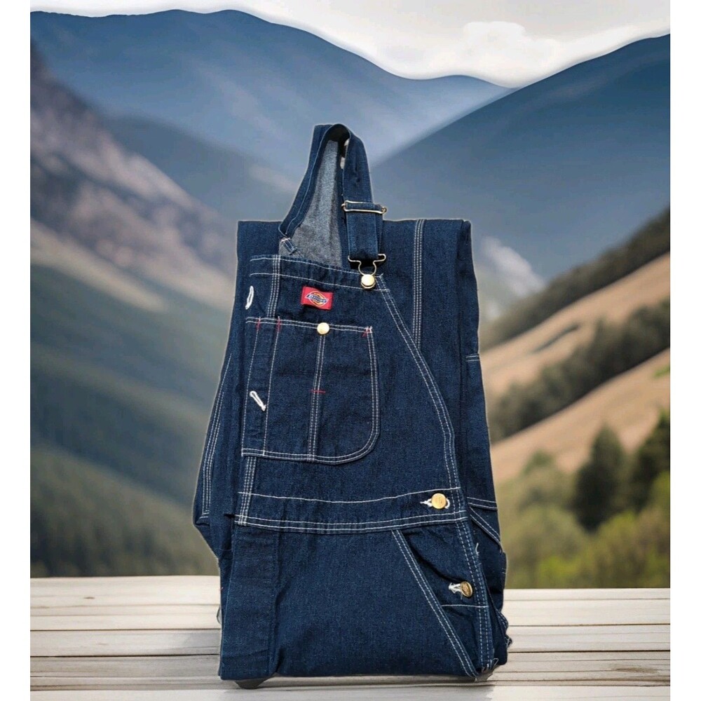 DICKIES INDIGO BLUE BIB OVERALLS DENIM CARPENTER WORK WEAR  MENS SZ 38X32  EUC